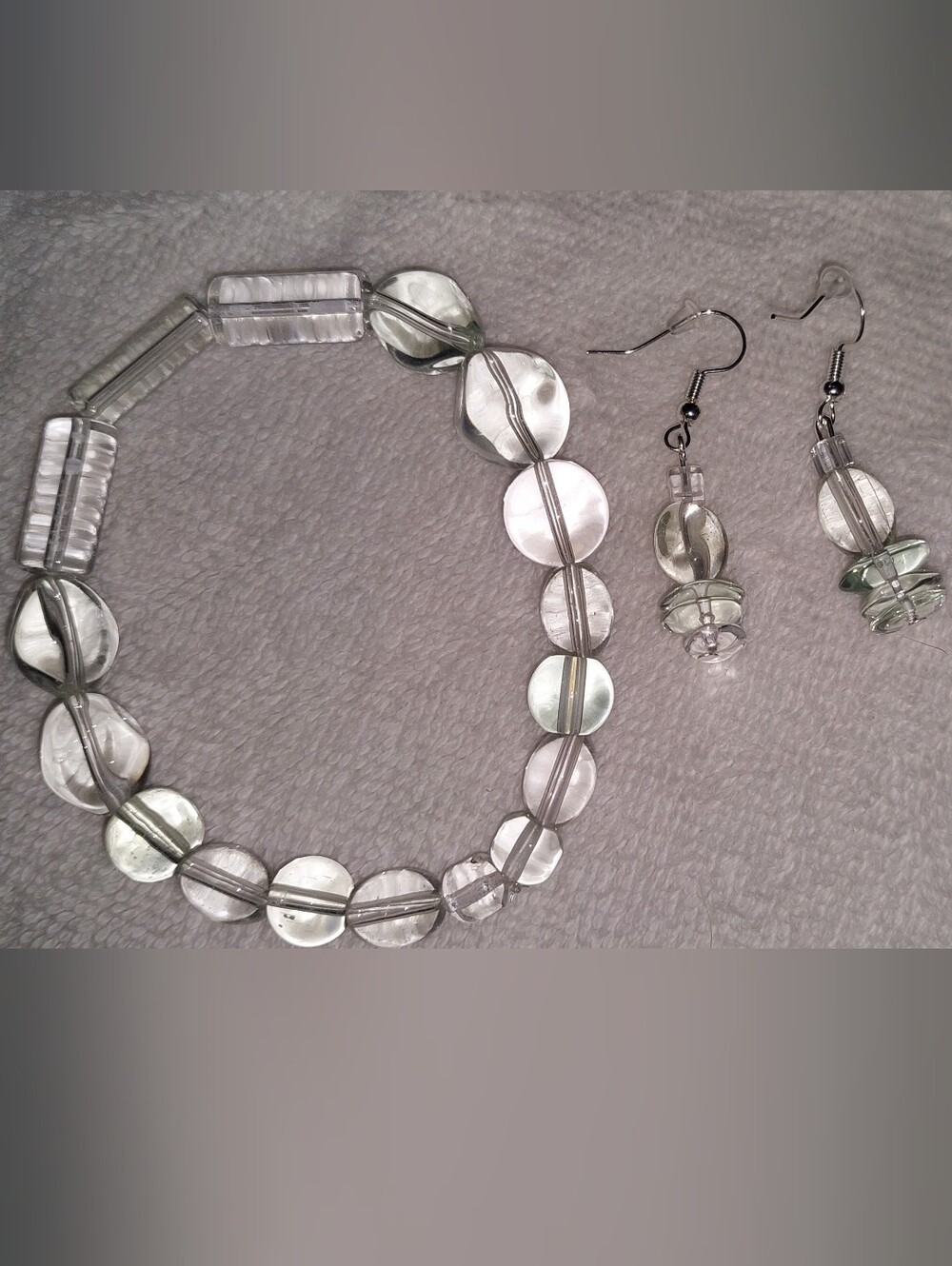 Clear Glass Bead Bracelet and Earring Set - Elegant Transparent Jewelry Nwt